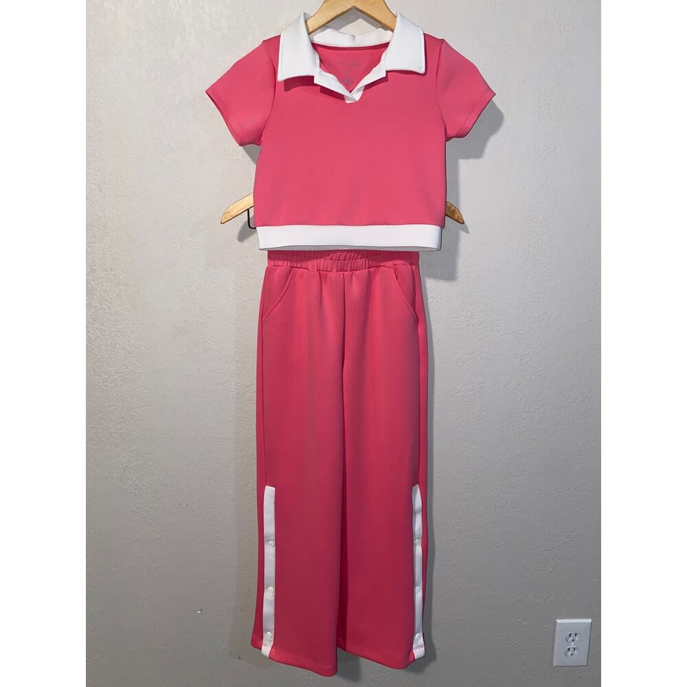 Habitual Pink Colourblock Tricot Polo & Track Pants Set for girls SZ 10